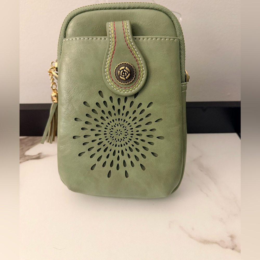Aphison’s Sage Green Crossbody Bag with Tassel Accent - Picture 4 of 6